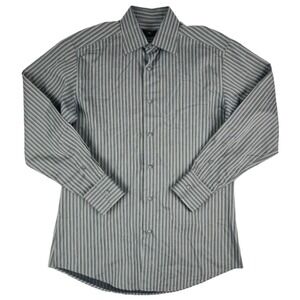 Z Zegna Gray & Blue Stripe Long Sleeve Cotton Button Down Mens Size Medium M